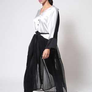 SEVA SATIN AND MESH LONG SHIRT - SILVER OR BLACK