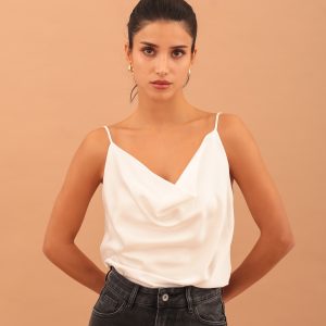 SATIN DRAPED TOP - WHITE
