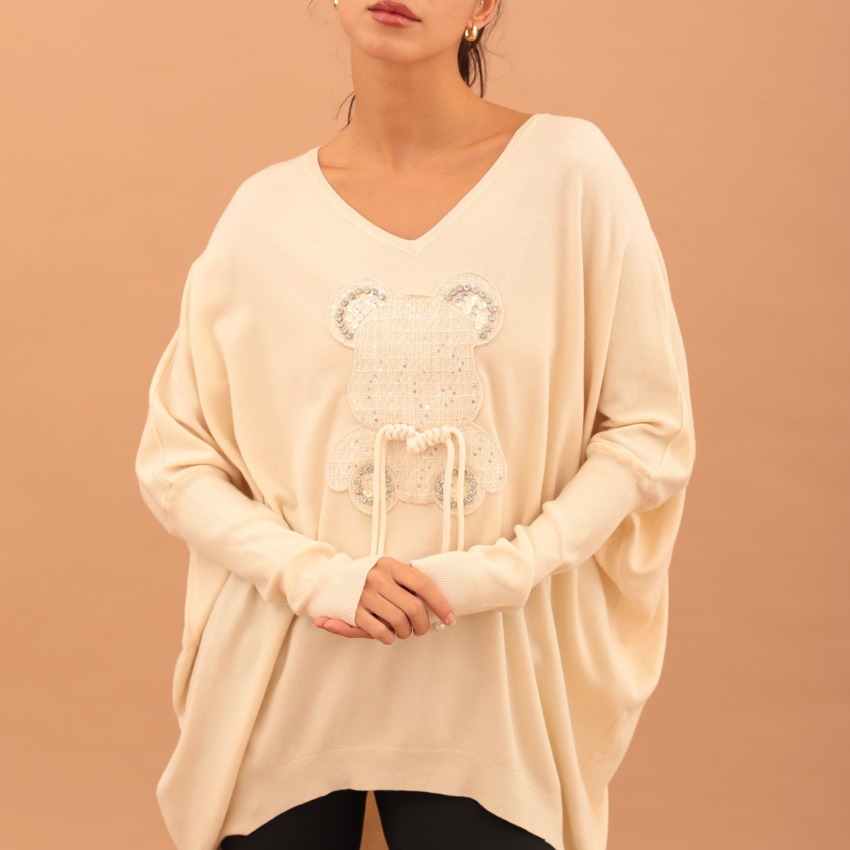 LIGHT KNIT TEDDY BLOUSE - BEIGE