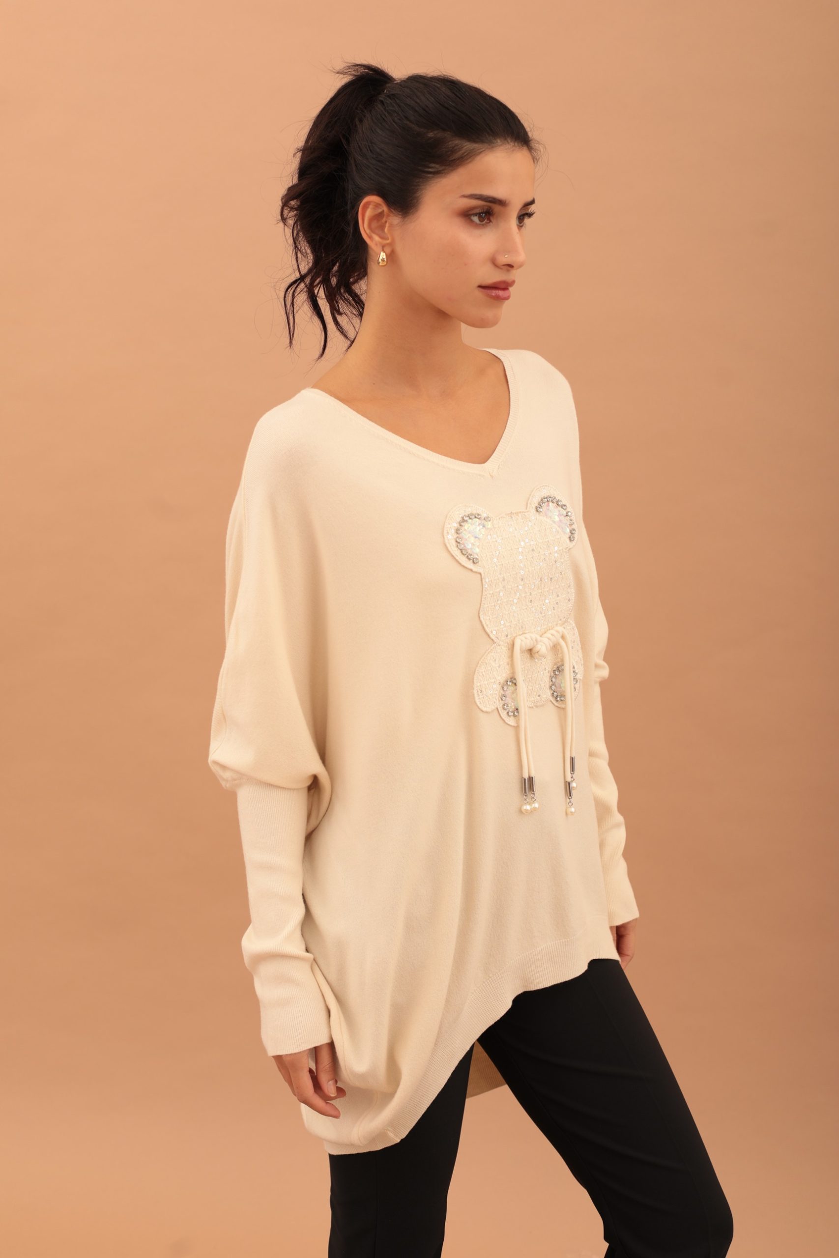 LIGHT KNIT TEDDY BLOUSE - BEIGE - Image 4