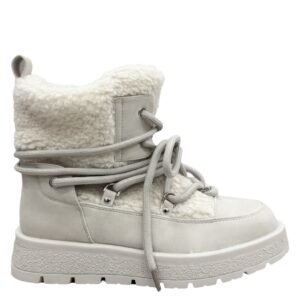 LACED FAUX FUR BOOTIES - CREAM