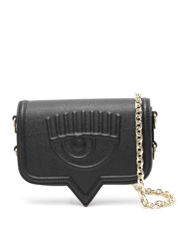 CHIARA FERRAGNI MEDIUM EMBOSSED CHAINED BAG - BLACK