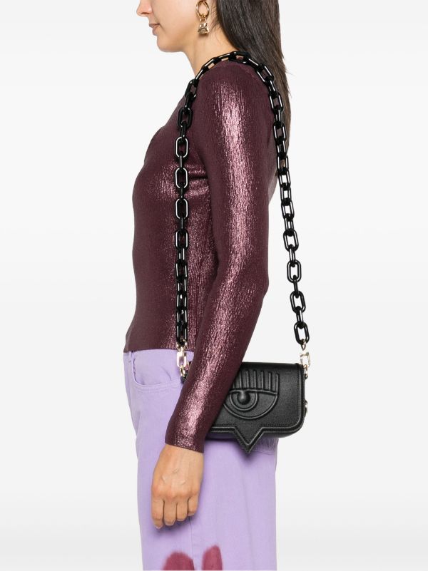 CHIARA FERRAGNI MEDIUM EMBOSSED CHAINED BAG - BLACK - Image 2