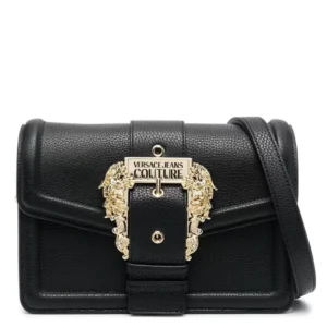 VERSACE JEANS TRIPLE POCKET VINTAGE BUCKLE SHOULDER BAG - BLACK