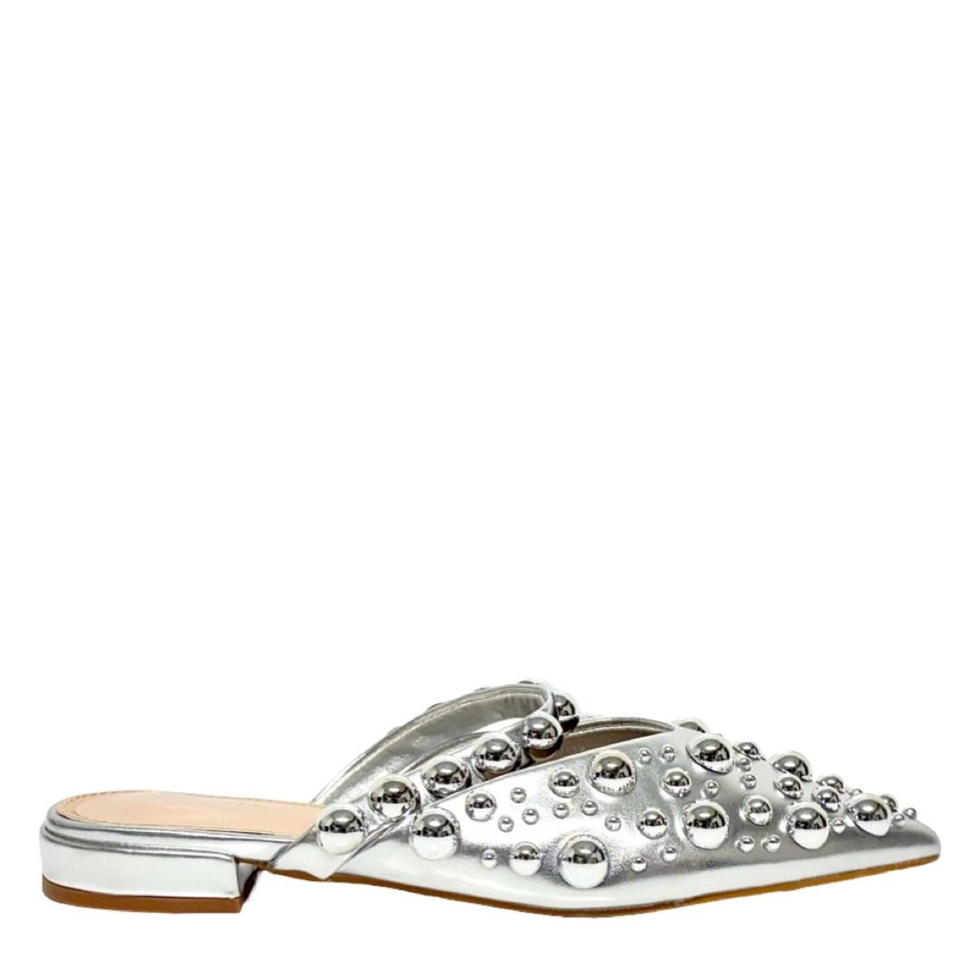 POINTED PEARL MULES - SILVER