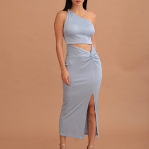ATHENA GOLD BUCKLE DRESS - SKY BLUE
