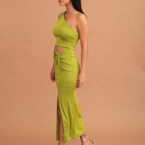 ATHENA GOLD BUCKLE DRESS - LIME