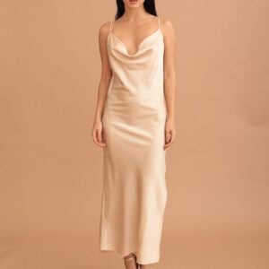 CALAMITY SATIN MAXI DRAPED DRESS - GOLD