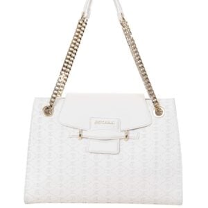 JUST CAVALLI LARGE EMBOSSED SHOULDER BAG - WHITE