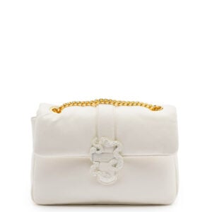 JUST CAVALLI SNAKE LOGO PUFF SHOULDER BAG - WHITE
