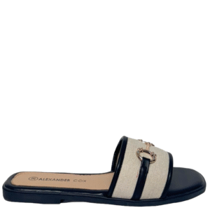 LINEN BUCKLED FLATS - BLACK