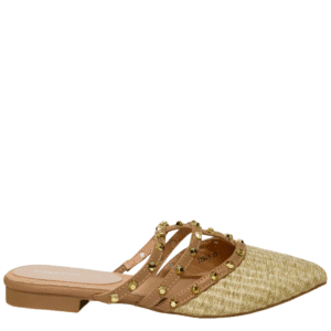 VALERIA STUDDED FLAT MULES - BEIGE
