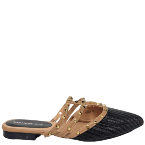 VALERIA STUDDED FLAT MULES - BLACK