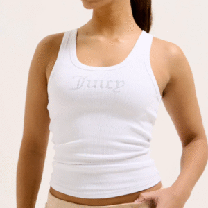 JUICY COUTURE RIBBED TANK TOP WITH CRYSTALS - WHITE