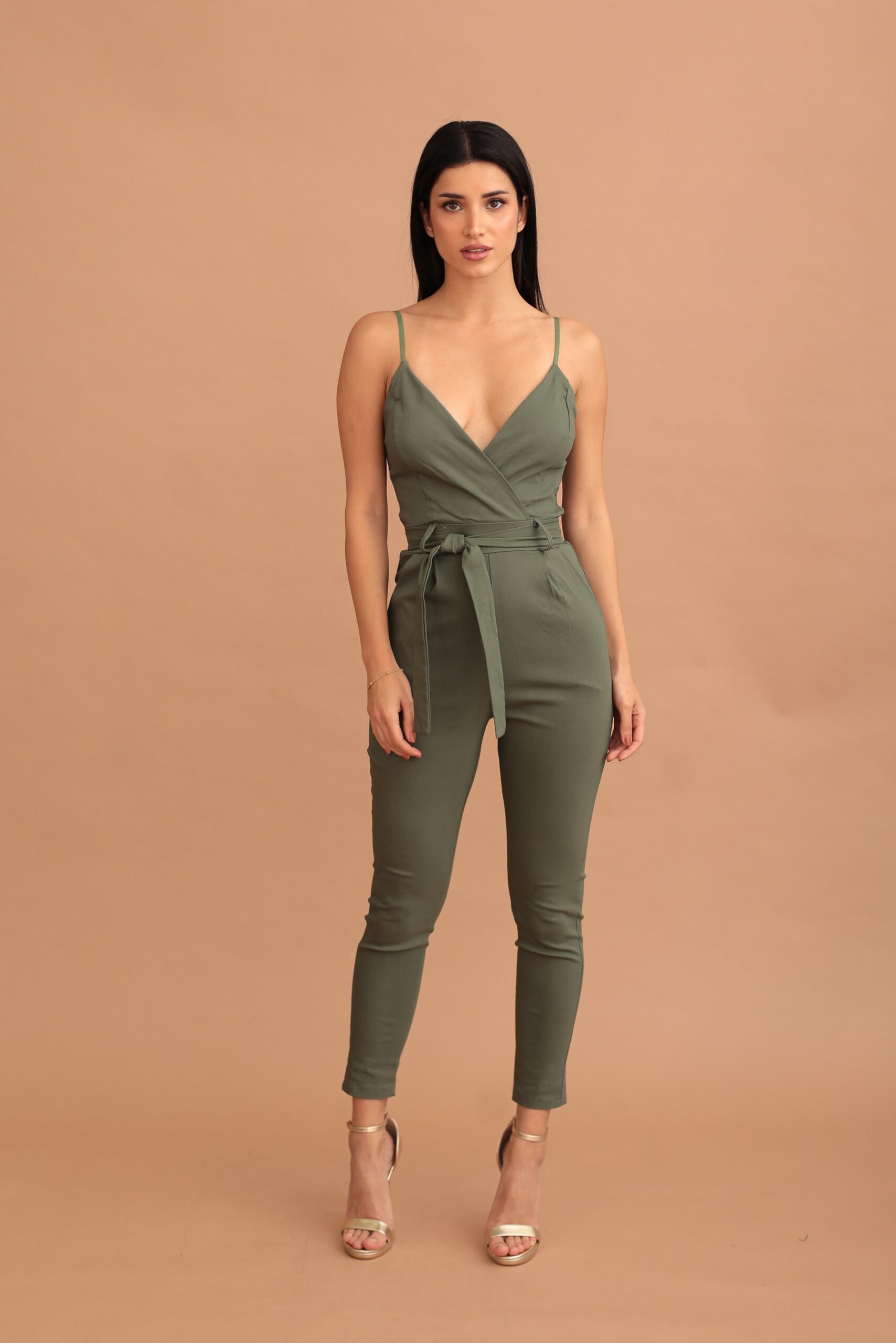 NADIA STRAPPED ELASTIC JUMPSUIT - KHAKI - Image 4