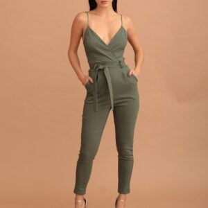 NADIA STRAPPED ELASTIC JUMPSUIT - KHAKI