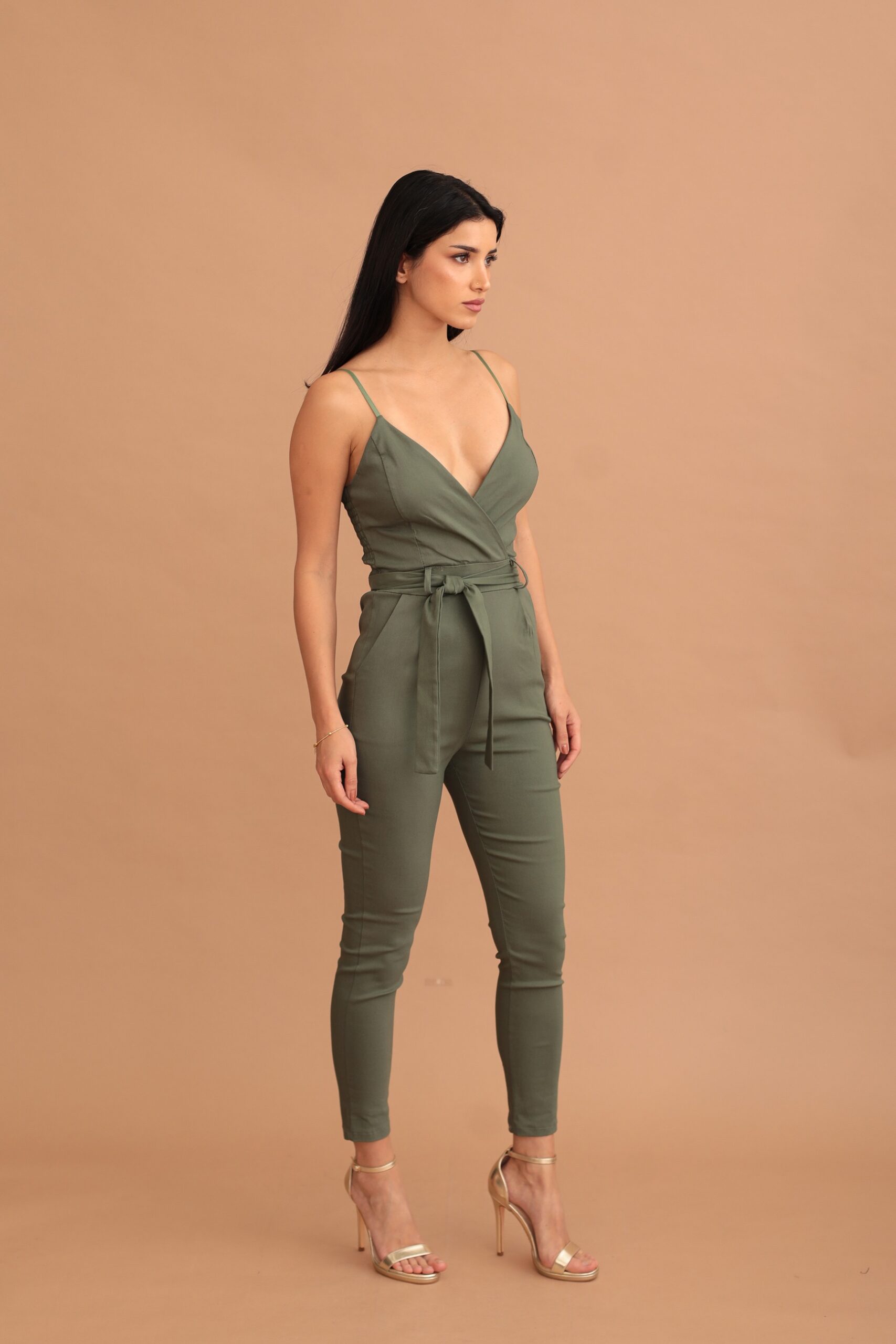 NADIA STRAPPED ELASTIC JUMPSUIT - KHAKI - Image 3