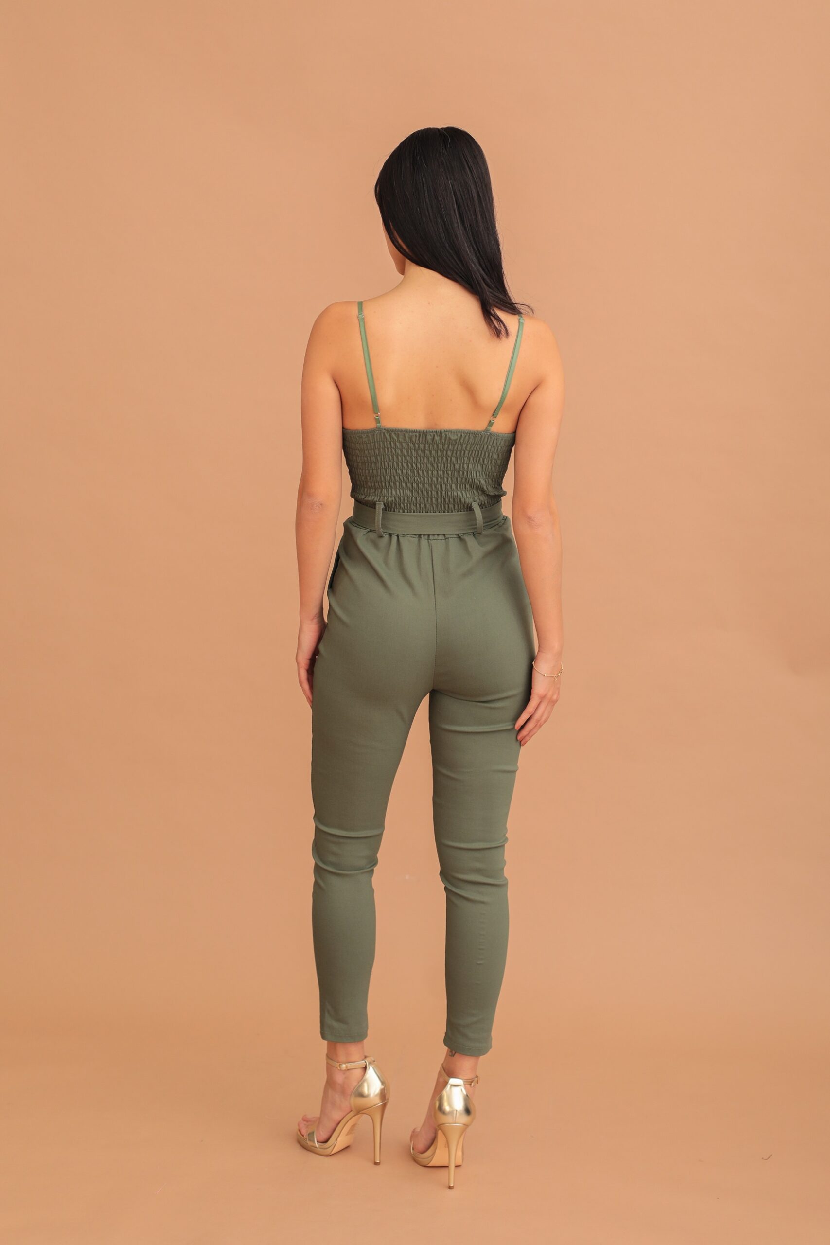 NADIA STRAPPED ELASTIC JUMPSUIT - KHAKI - Image 2