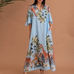 SAFARI SATIN SHORT-SLEEVE DRESS - SKY BLUE
