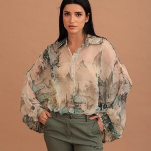 AKIRA CHIFFON PRINT SHIRT - GREEN