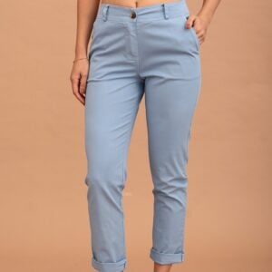 EMMA COTTON ELASTIC TROUSER - SKY BLUE