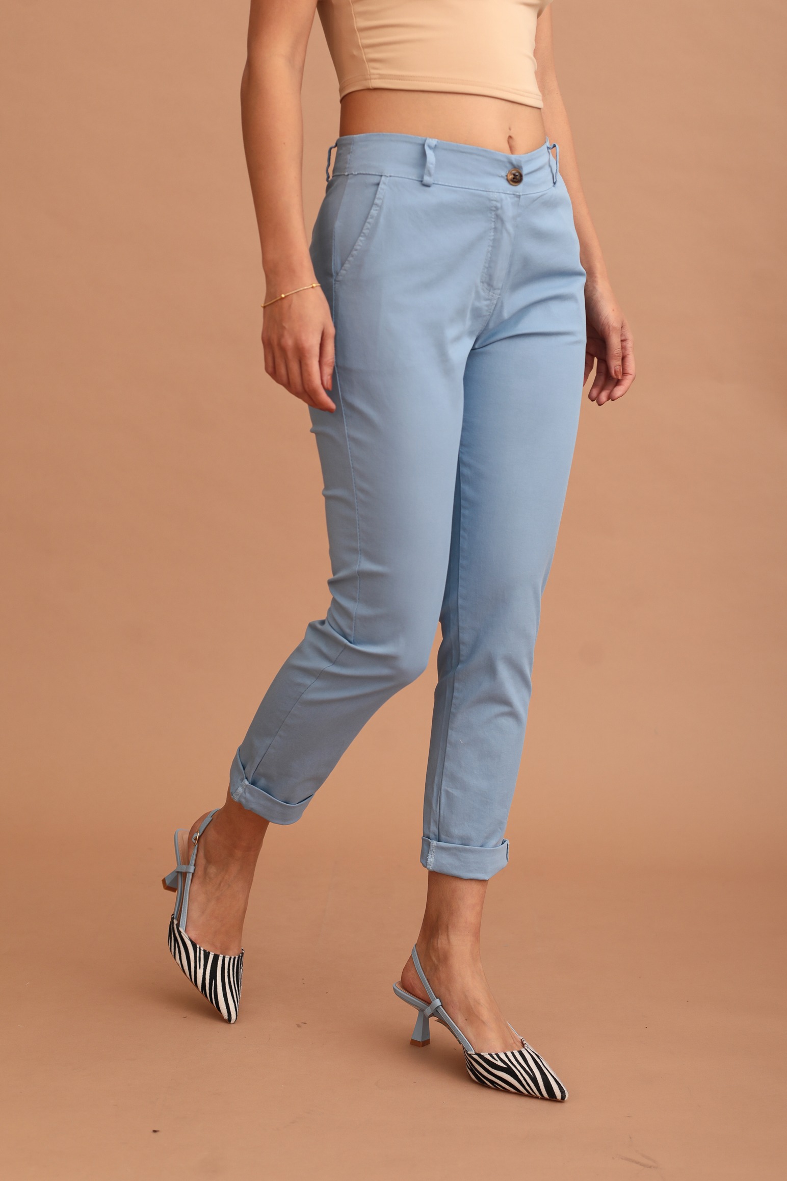 EMMA COTTON ELASTIC TROUSER - SKY BLUE - Image 2
