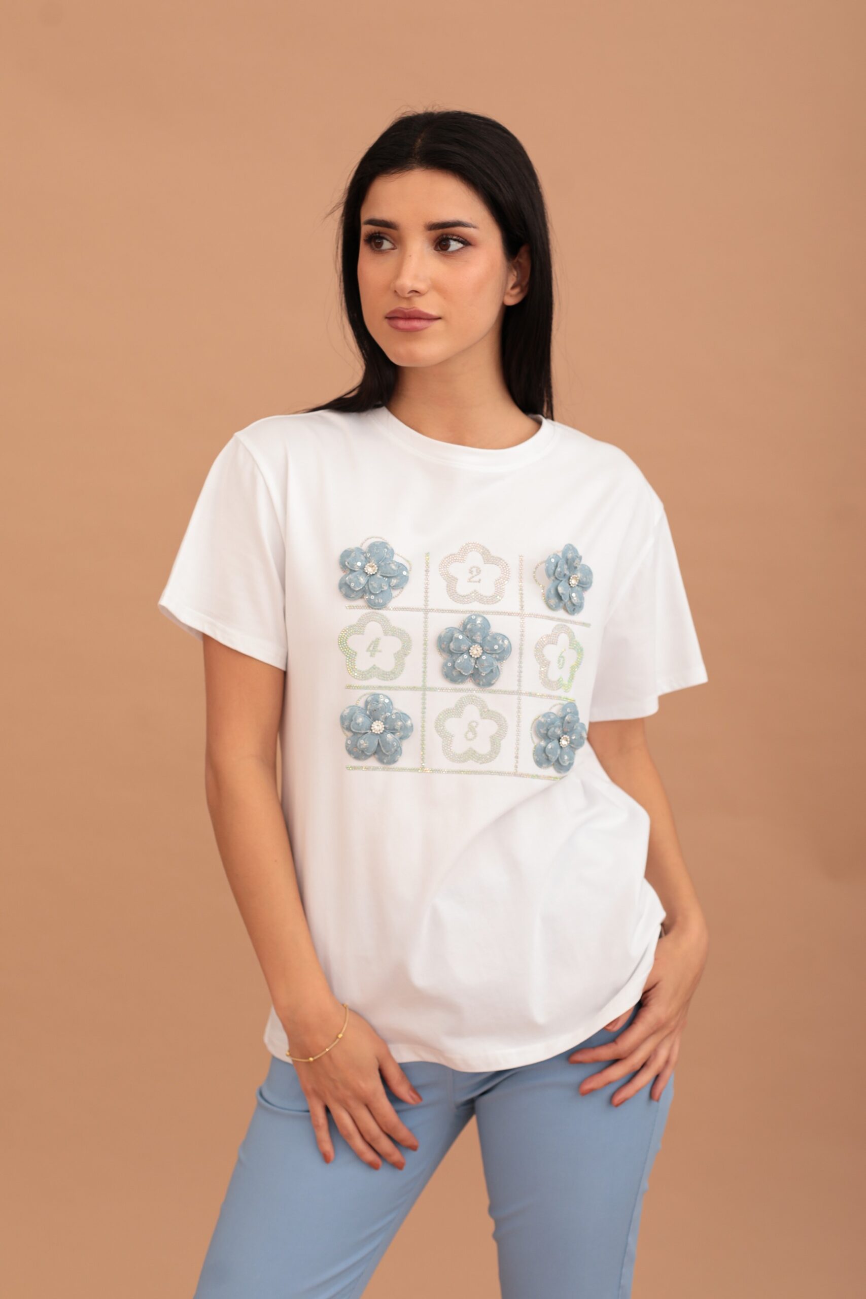 Karuna Blouse - Blue with Red Petals