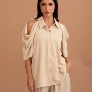 LUNA OPEN SHOULDER SHIRT - BEIGE