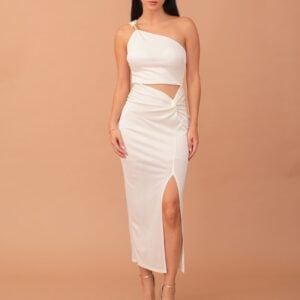 ATHENA GOLD BUCKLE DRESS - WHITE