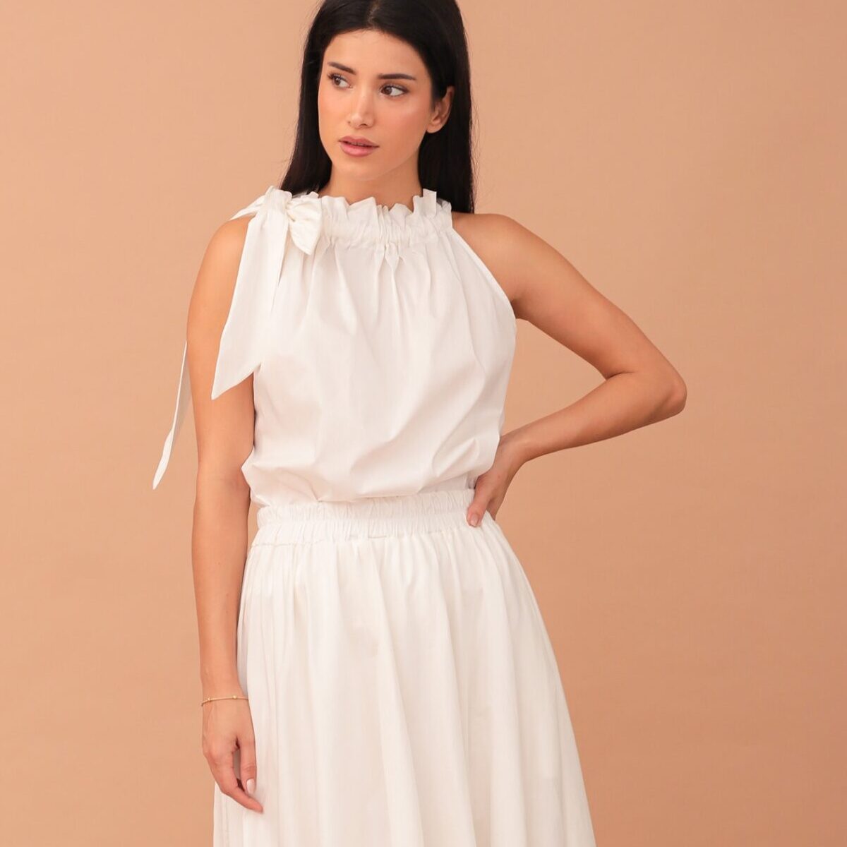ARIEL BLOUSE WITH SHOULDER KNOT - WHITE