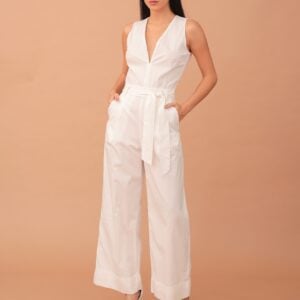 LUCIA SLIT-BACK COTTON JUMPSUIT - WHITE