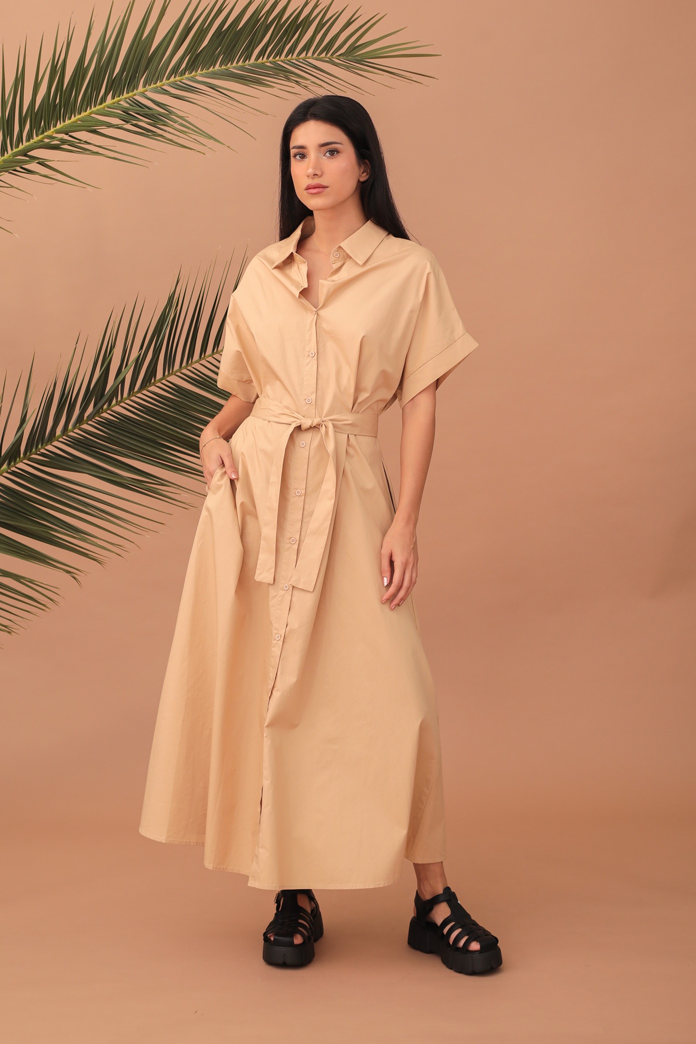 LEXIE SHIRT-DRESS - CAMEL - Image 4