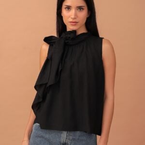 ELIZA BOW-TIE BLOUSE - BLACK