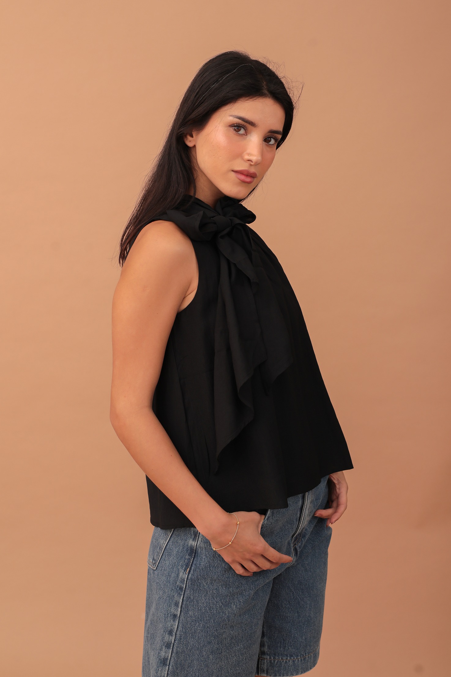ELIZA BOW-TIE BLOUSE - BLACK - Image 3