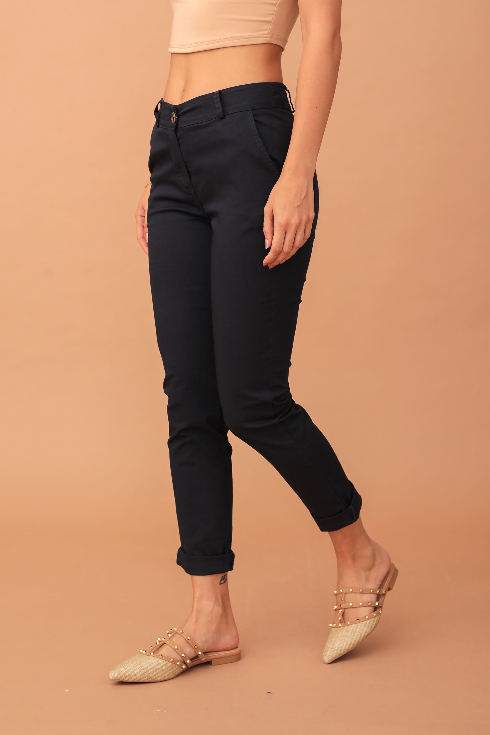 EMMA COTTON ELASTIC TROUSER - NAVY BLUE - Image 2