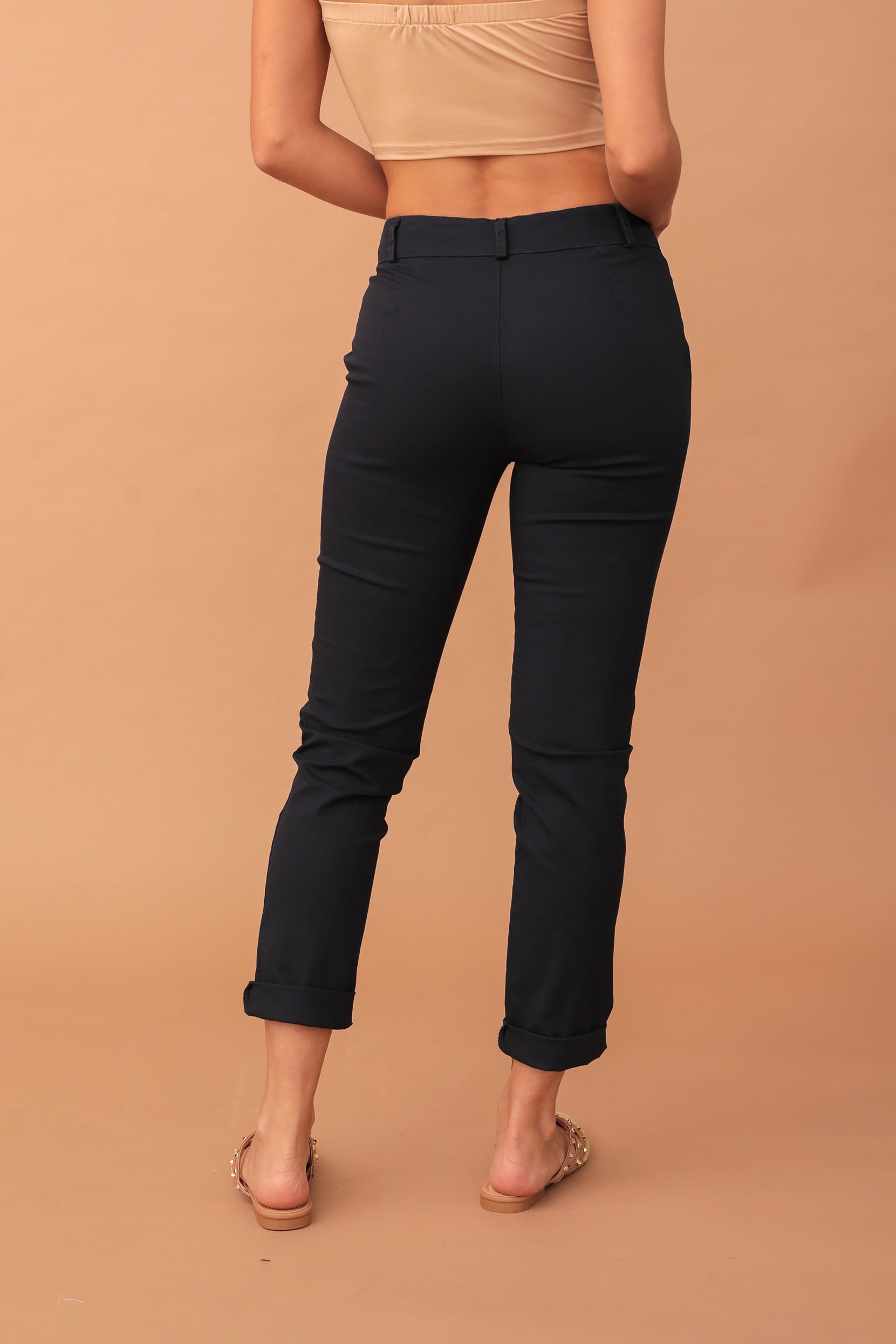 EMMA COTTON ELASTIC TROUSER - NAVY BLUE - Image 3