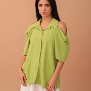 LUNA OPEN SHOULDER SHIRT - LIME