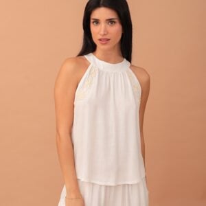 HALTERNECK SIDE EMBROIDERED BLOUSE - WHITE