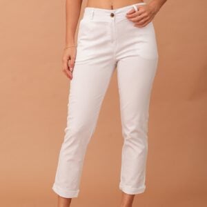 EMMA COTTON ELASTIC TROUSER - WHITE