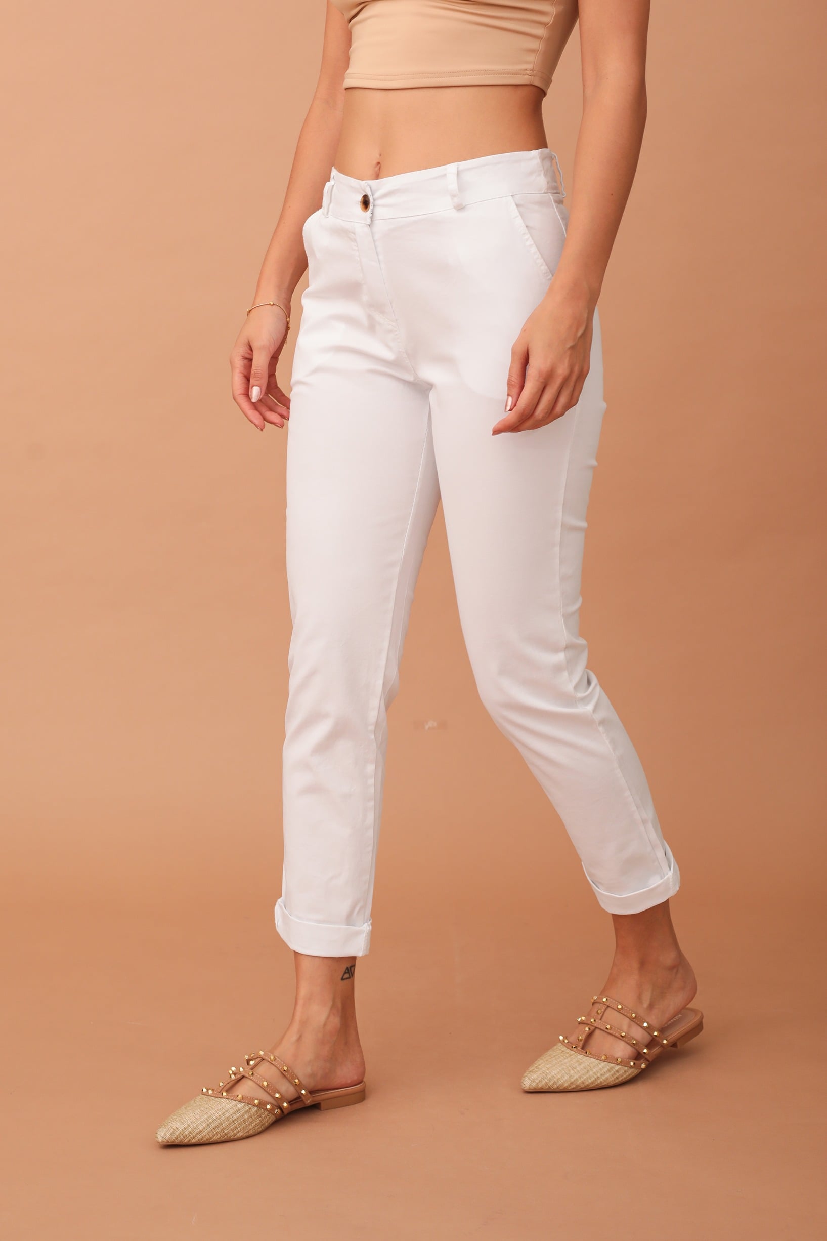 EMMA COTTON ELASTIC TROUSER - WHITE - Image 2