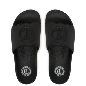 JUST CAVALLI ROUND LOGO SLIDERS - BLACK