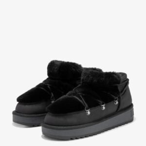 LOW FLAT WITH FUR - BLACK