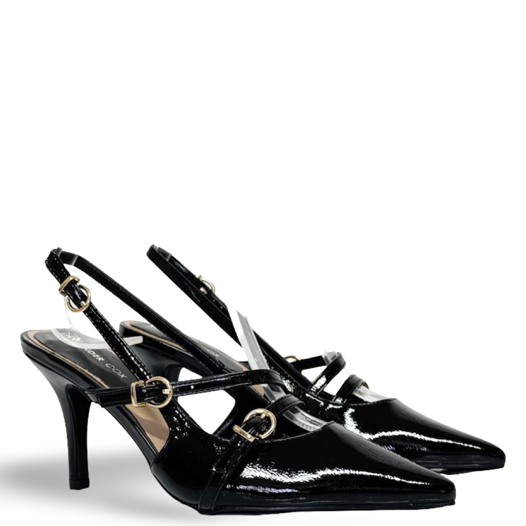 PATENT STRAPPED MULES - BLACK - Image 2