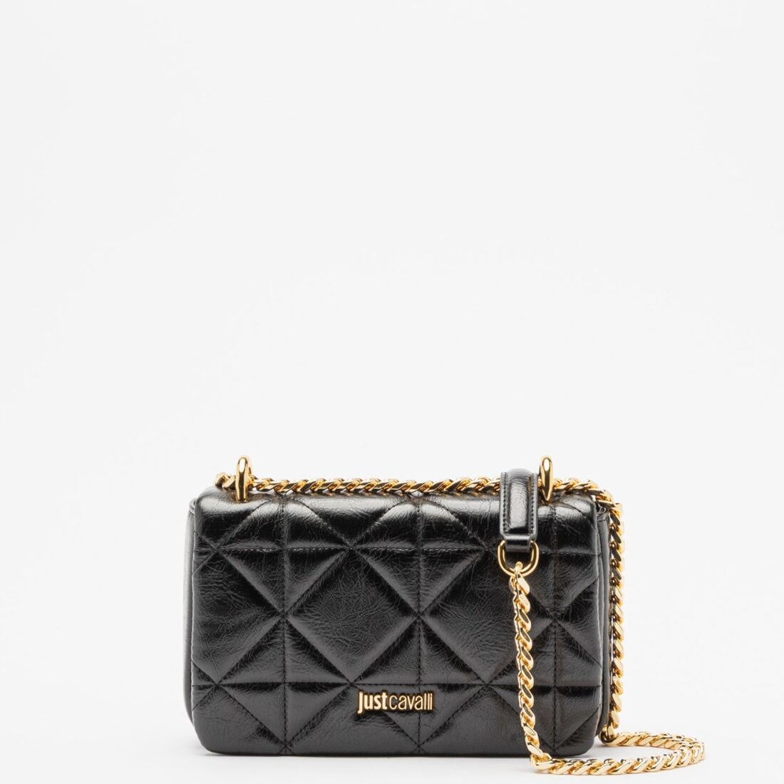 JUST CAVALLI DIAMON QUILT MEDIUM SHOULDER BAG - BLACK