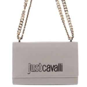 JUST CAVALLI MEDIUM SAFFIANO CHAIN SHOULDER BAG - TAUPE