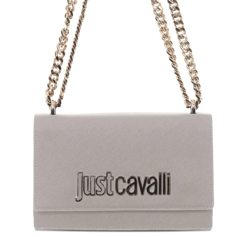 JUST CAVALLI MEDIUM SAFFIANO CHAIN SHOULDER BAG - TAUPE
