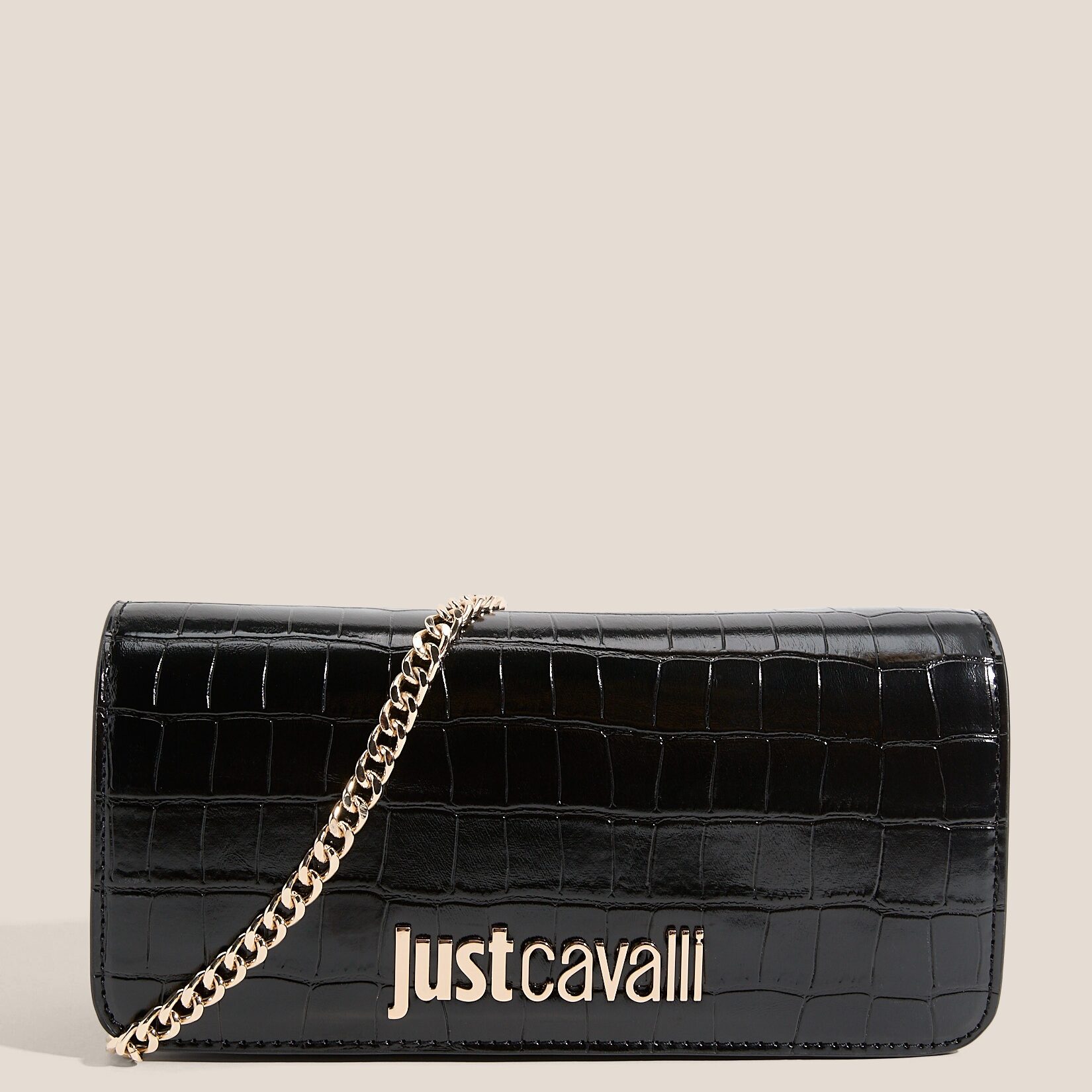 JUST CAVALLI FLAPPED CROC SHOULDER BAG