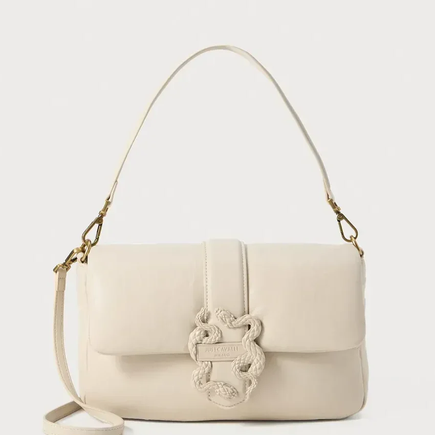 JUST CAVALLI MEDIUM PUFFER SNAKE LOGO - CREAM