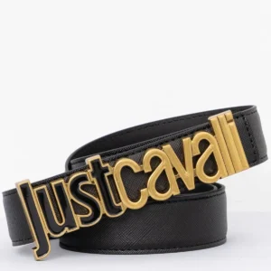 JUST CAVALLI LARGE LOGO SAFFIANO BELT - BLACK