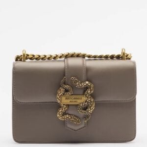 JUST CAVALLI SNAKE FLAP MEDIUM SHOULDER BAG - TAUPE